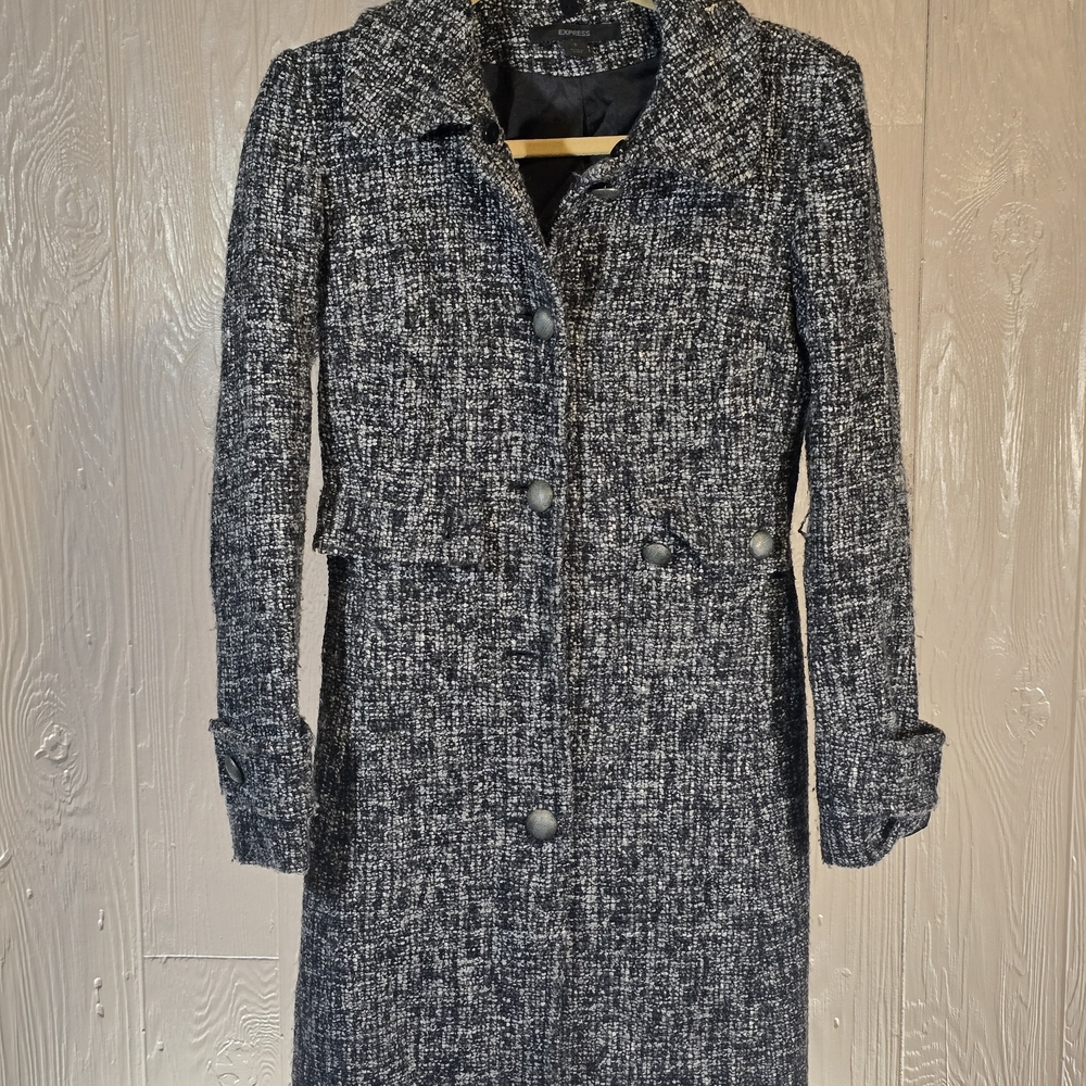 Express - Black and White Tweed Day Coat